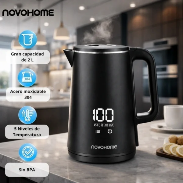 pava electrica novohome negro 2 Pava eléctrica Display Táctil Digital 1.7L NovoHome NH-EKV100